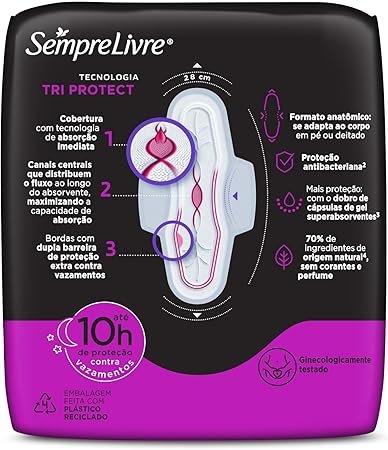 Absorvente Sempre Livre Conforto Noturno Seca Com Abas 8 Unidades