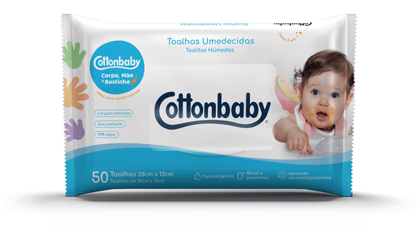 Toalha Umedecida Cottonbaby Premium Com 50 Unidades