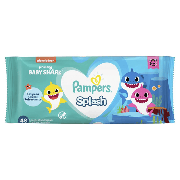 Lenços Umedecidos Pampers Splashers Baby Shark Com 48 Unidades