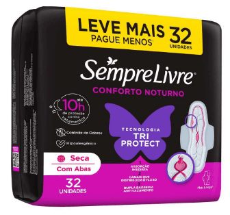 Absorvente Sempre Livre Adapt Plus Noite Dia Seca Com Abas 32 Unidades