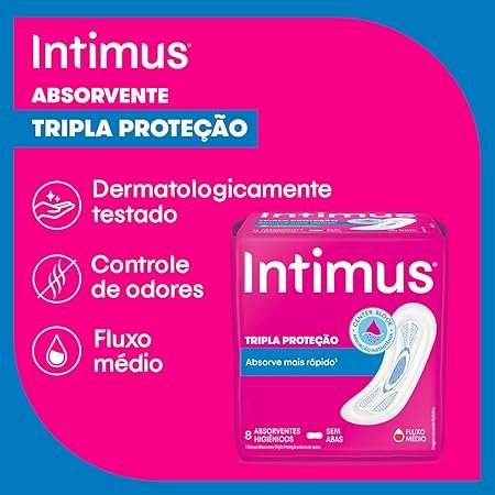Absorvente Intimus Gel Tripla Proteção Suave Sem Abas 8 Unidades