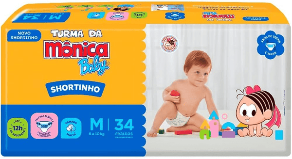 Fralda Turma da Mônica Baby Shortinho Jumbo M Com 34 Unidades