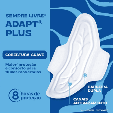 Absorvente Sempre Livre Adapt Plus Cobertura Suave Com Abas 16 Unidades