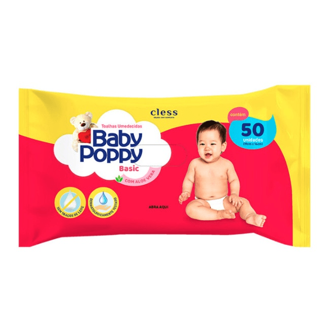 Toalhas Umedecidas Baby Poppy Basic Com 50 Unidades