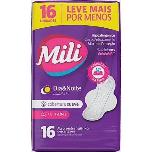 Absorvente Mili Dia e Noite Suave Com Abas 16 Unidades