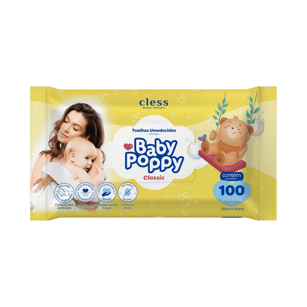 Toalhas Umedecidas Baby Poppy Classic Com 100 unidades