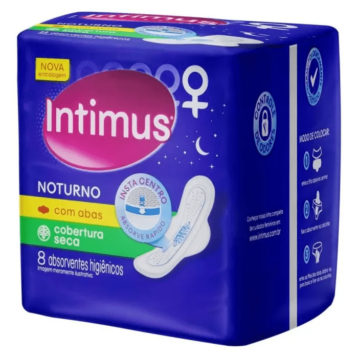 Absorvente Intimus Gel Noturno Com Abas Seca 8 Unidades