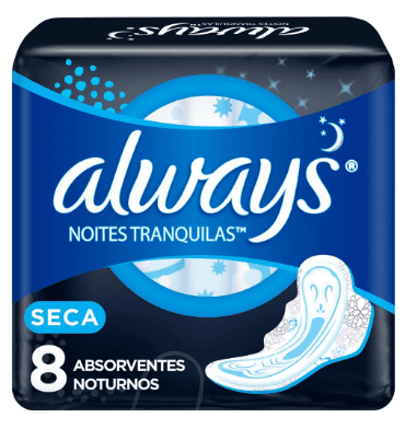 Absorvente Externo Always Noites Tranquilas Cobertura Seca Com Abas e 8 Unidades