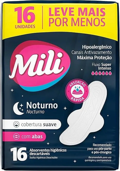 Absorvente Mili Noturno Suave Com Abas 16 Unidades