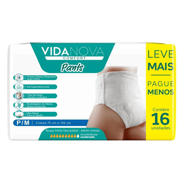 Fralda Geriátrica Descartável Vida Nova Pants P/M Com 16 unidades