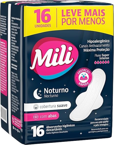 Absorvente Mili Noturno Suave Com Abas 16 Unidades