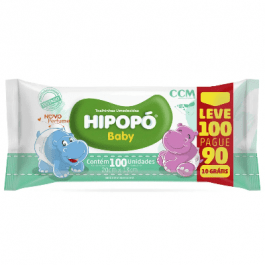 Toalha Umedecida Hipopo Baby Com 100 Unidades