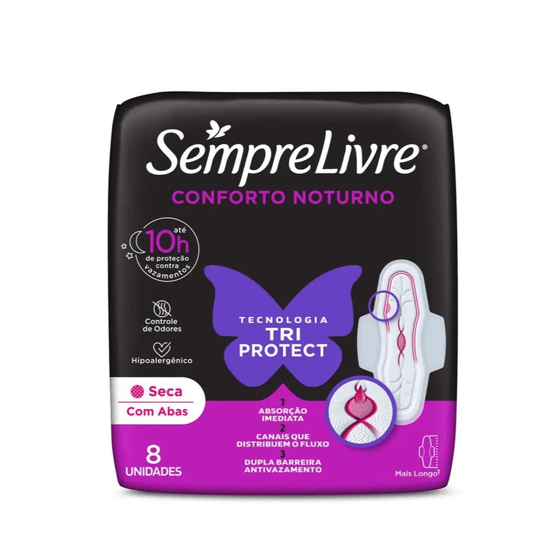 Absorvente Sempre Livre Conforto Noturno Seca Com Abas 8 Unidades