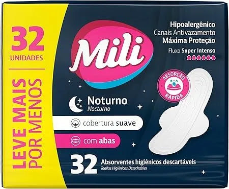 Absorvente Mili Noturno Com 32 Unidades Suave Com Abas