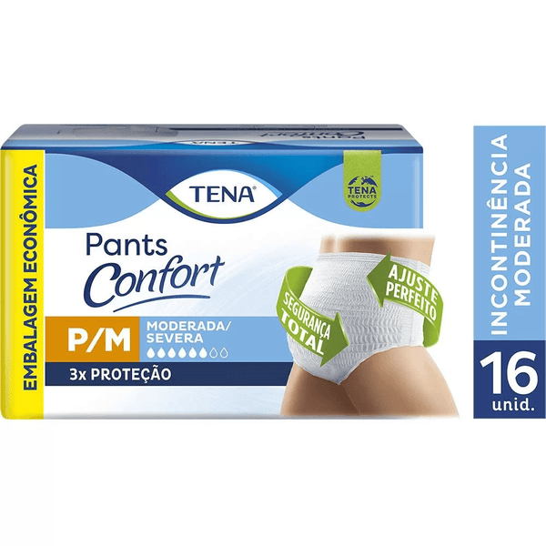 Fralda Geriátrica Tena Pants Confort P/M Com 16 Unidades