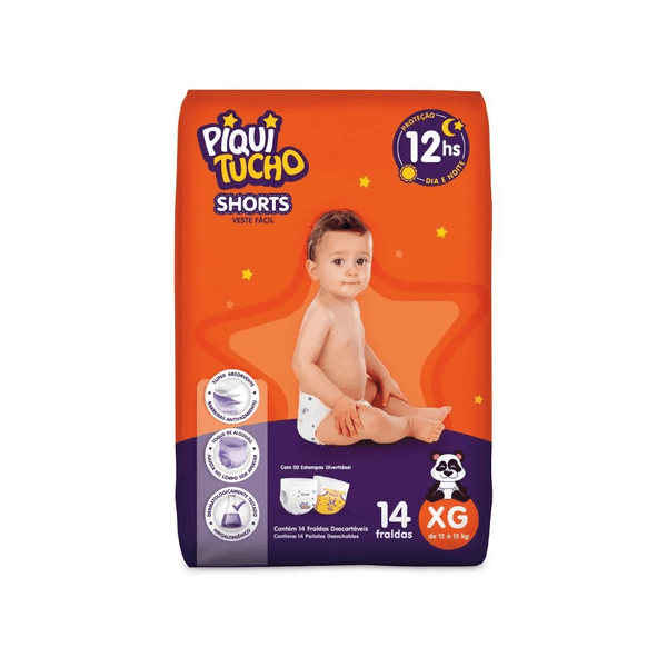 Fralda Piquitucho Shorts Veste Facil Jumbinho XG Com 14 Unidades