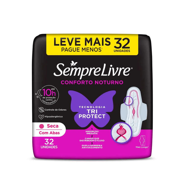 Absorvente Sempre Livre Adapt Plus Noite Dia Seca Com Abas 32 Unidades