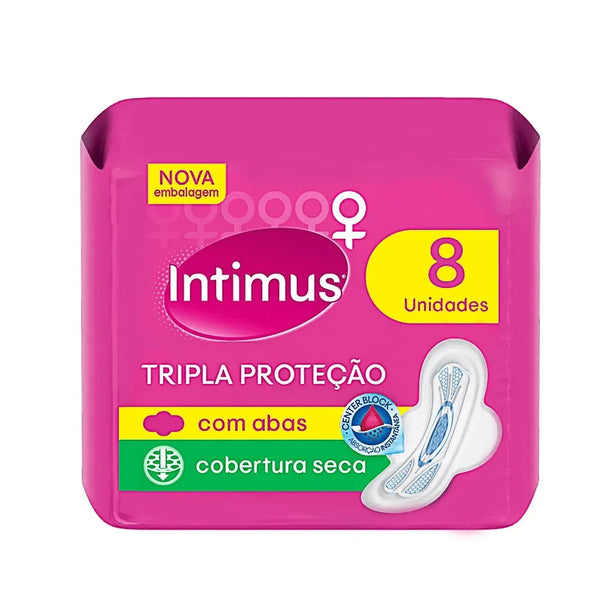 Absorvente Intimus Gel Tripla Proteção Cobertura Seca Abas 8 Unidades