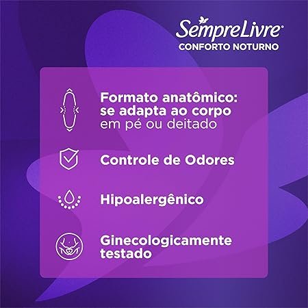 Absorvente Sempre Livre Conforto Noturno Seca Com Abas 8 Unidades