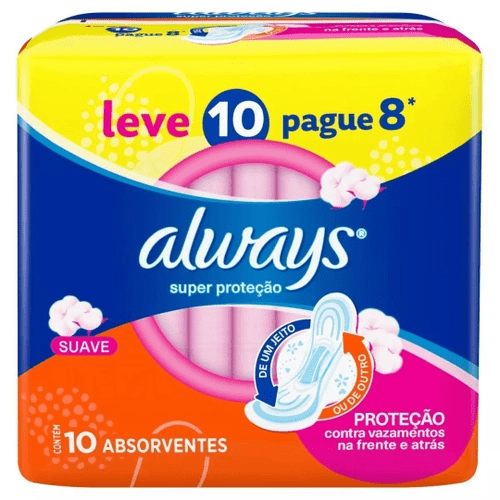 Absorvente Always Basico Suave com Abas Leve 10 Pague 8 Unidades
