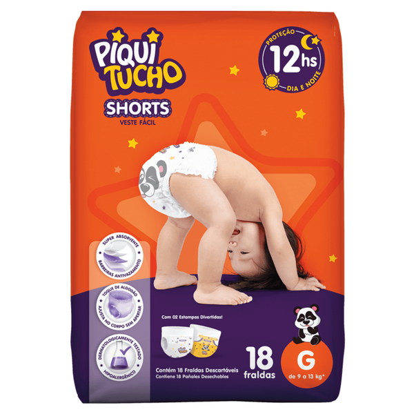 Fralda Shorts PiquiTucho Jumbinho G Com 18 Unidades