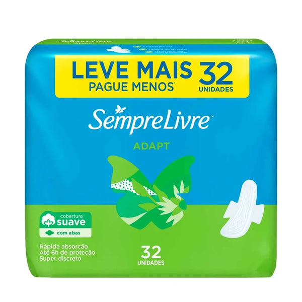 Absorvente Com Abas Sempre Livre Com 32 Unidades Adapt Suave