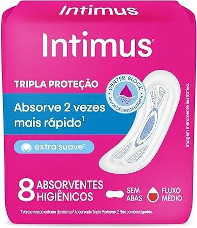 Absorvente Intimus Gel Tripla Proteção Suave Sem Abas 8 Unidades