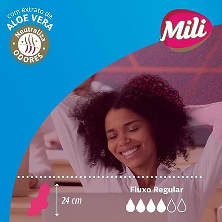 Absorvente Mili Proteção Total Com Abas Suave Com 16 Unidades Leve 16 e Pague 14