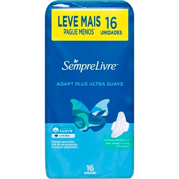 Absorvente Sempre Livre Adapt Plus Cobertura Suave Com Abas 16 Unidades