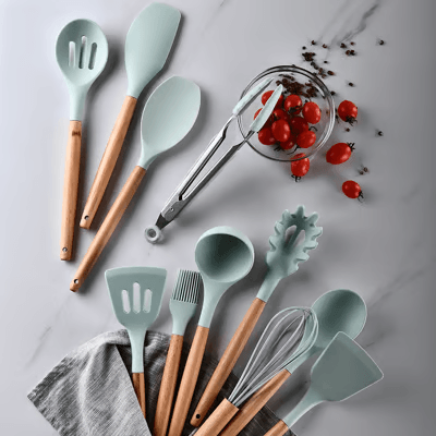 Kit utensílios de Cozinha de Silicone com 12 Peças - Cores Sortidas