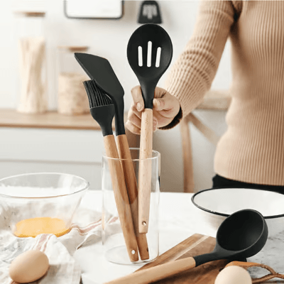 Kit utensílios de Cozinha de Silicone com 12 Peças - Cores Sortidas