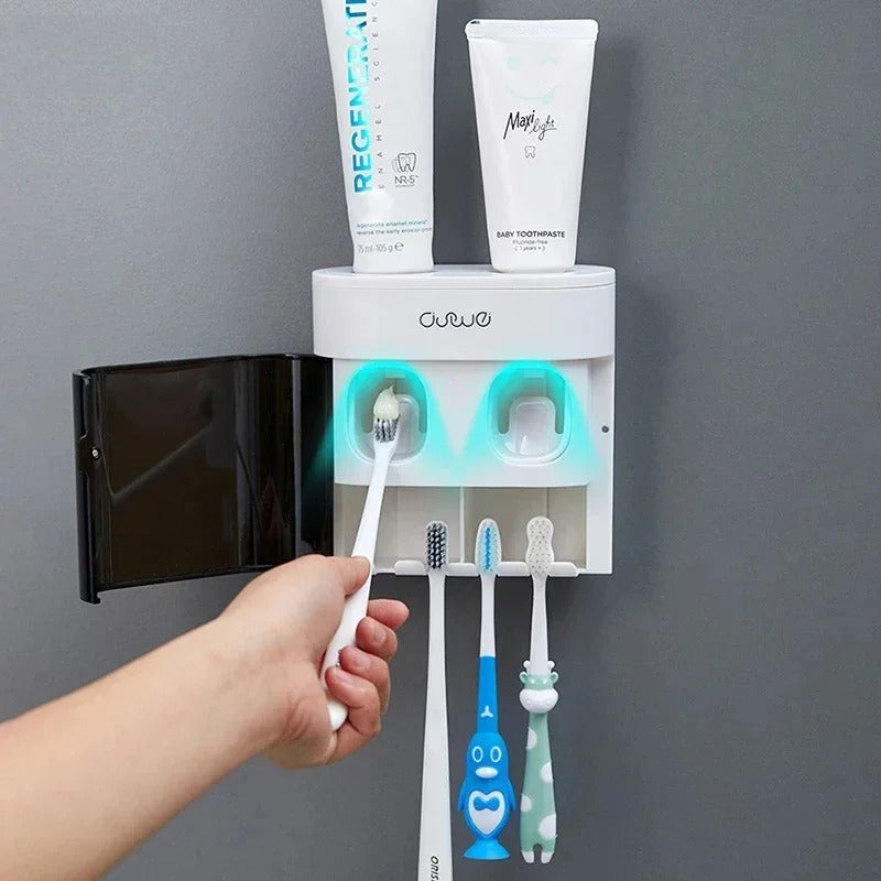 Dispenser Automático de Creme Dental com Suporte para Escovas – Organização para Seu Banheiro