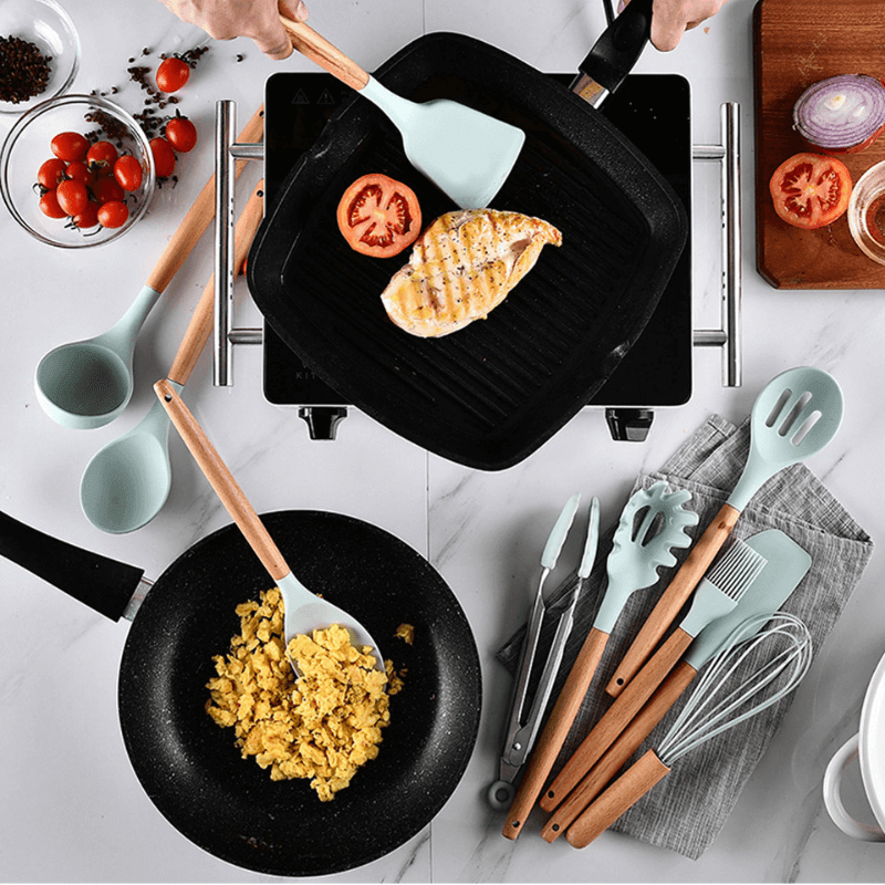 Kit utensílios de Cozinha de Silicone com 12 Peças - Cores Sortidas