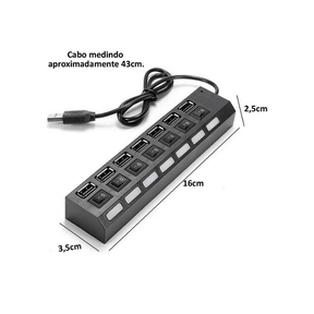 Hub USB 7 Portas Switch On/Off de Led