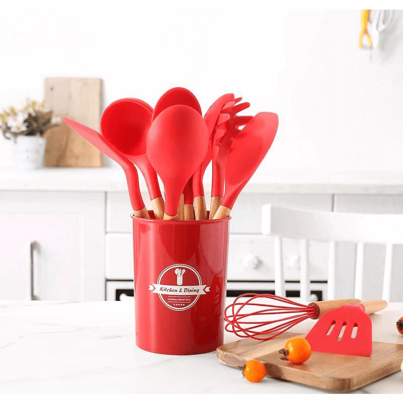 Kit utensílios de Cozinha de Silicone com 12 Peças - Cores Sortidas